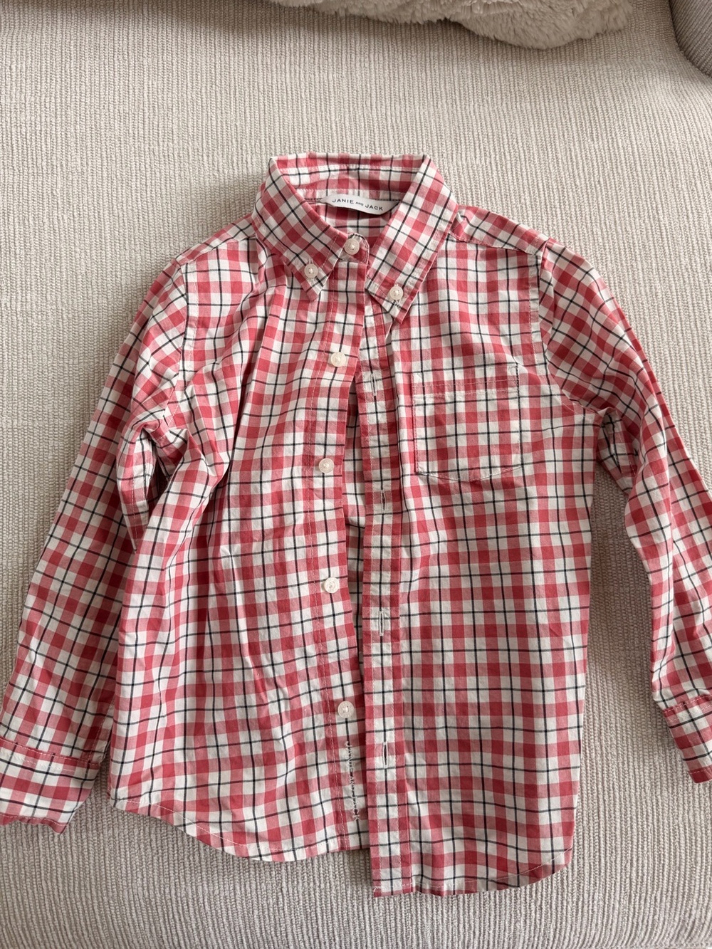 Janie and Jack Red and White Plaid Button-Down Shirt with black lines 3T